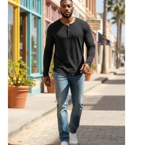 John Varvatos Mens Cotton Long Sleeve Henley Shirt Size XL Black